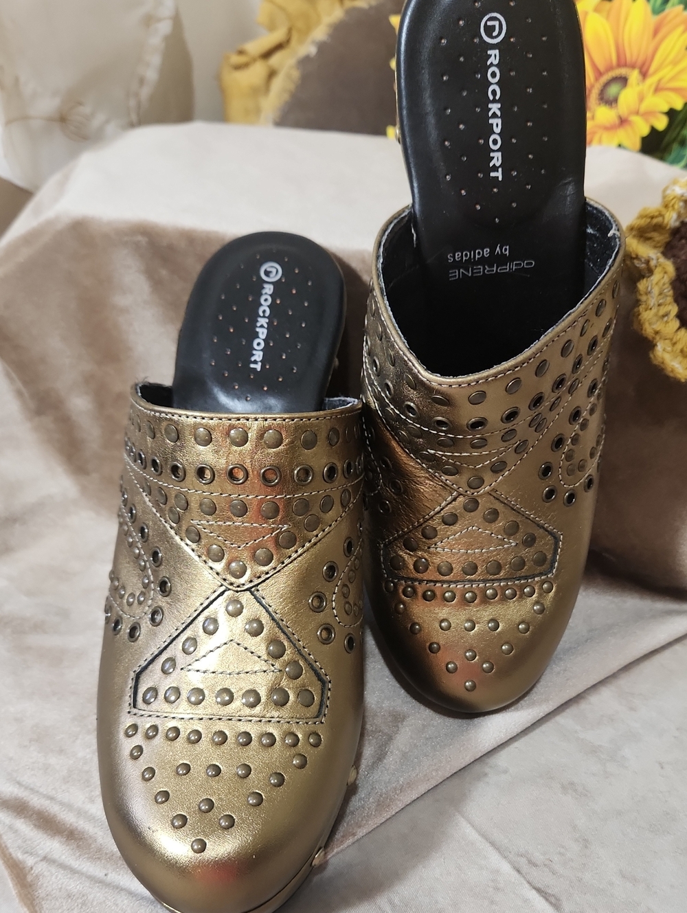 Rockport Metallic Gold Studded Slip-On Clog